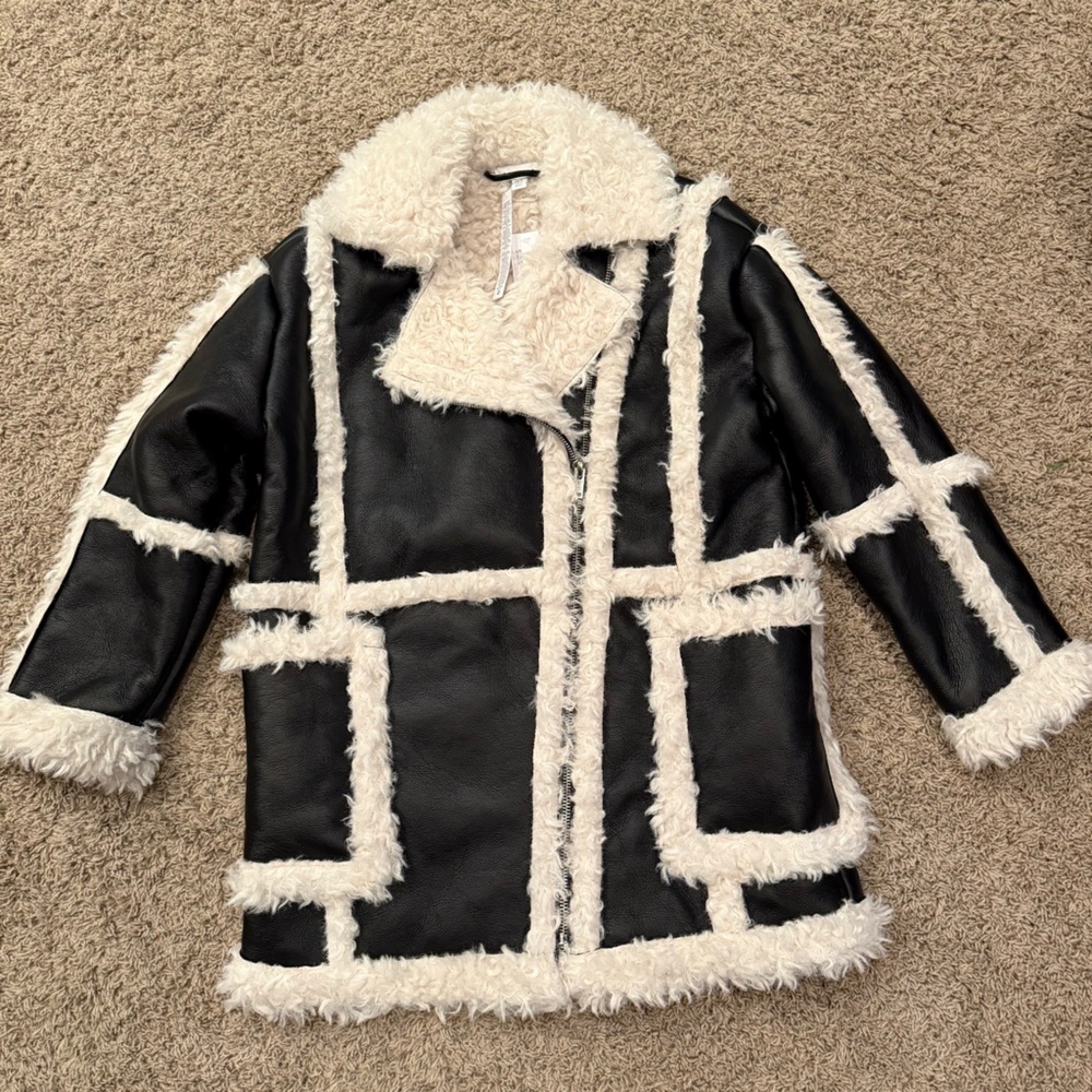 Topshop faux shearling mid length jacket